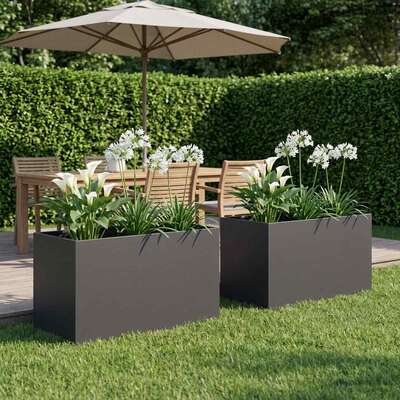 Garden Planter Black Steel 80x50x50cm