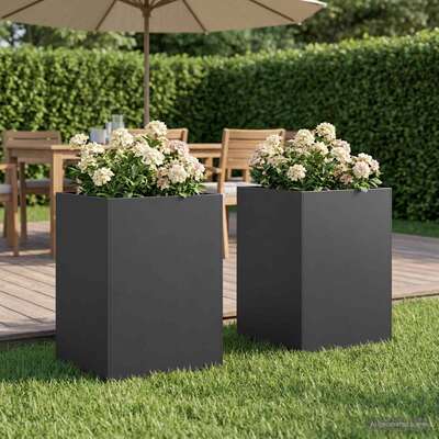 Garden Planter Black Steel 50x50x75cm