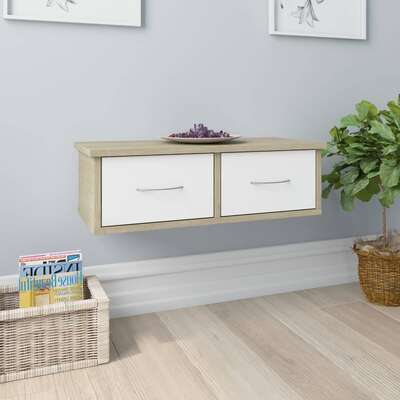 Wall-mounted Drawer Shelf White and Sonoma Oak Chipboard