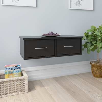Wall-mounted Drawer Shelf High Gloss Black Chipboard