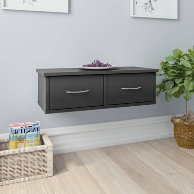 Wall-mounted Drawer Shelf High Gloss Grey Chipboard