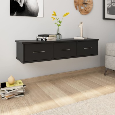 Wall-mounted Drawer Shelf Black Chipboard
