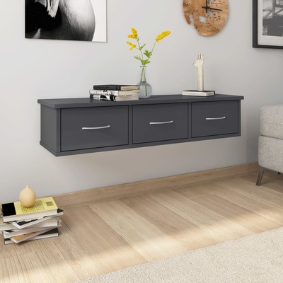 Wall-mounted Drawer Shelf High Gloss Grey  Chipboard
