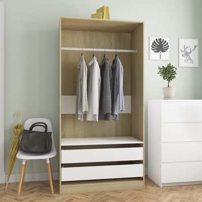 Wardrobe White and Oak Chipboard