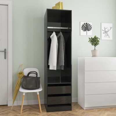 Wardrobe with Drawers High Gloss Black Chipboard