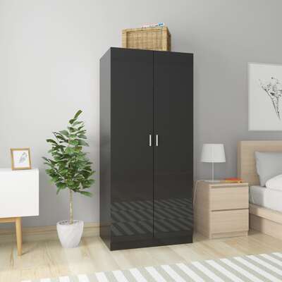 Wardrobe High Gloss Black, Chipboard