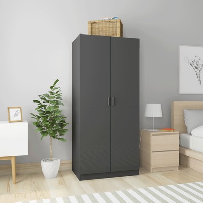 Wardrobe High Gloss Grey, Chipboard