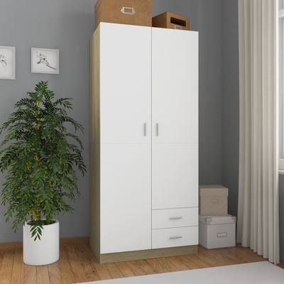 Wardrobe White and Oak - Chipboard