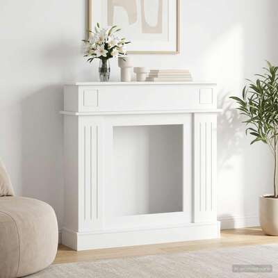 Fireplace Surround White Engineered Wood 102x26x100cm