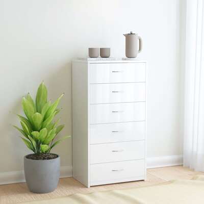 Sideboard with 6 Drawers High Gloss White -Chipboard