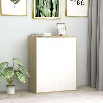 Sideboard White and Sonoma  Oak Chipboard