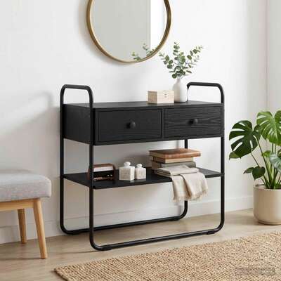 Black Oak Console Table 2 Drawers 100cm | EXTG