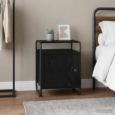 Black Oak Bedside Cabinet Engineered Wood | EXTG