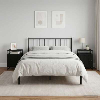 Black Oak Bedside Tables Set of 2 Engineered Wood | EXTG