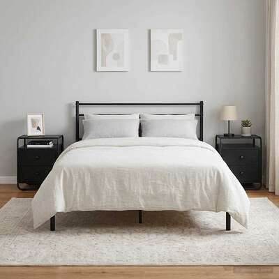 Black Oak Bedside Tables Set 2 Engineered Wood | EXTG