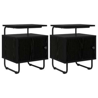 Black Oak Bedside Tables Set of 2 Engineered Wood | EXTG