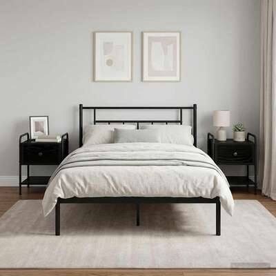 Black Oak Bedside Tables Set of 2 Engineered Wood | EXTG