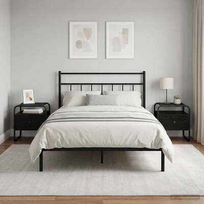 Black Oak Bedside Tables Set 2 Drawer Cabinet | EXTG