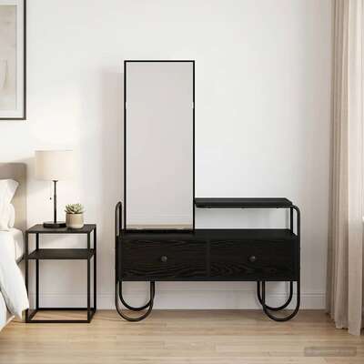 Black Oak Dressing Table Mirror Drawers | EXTG
