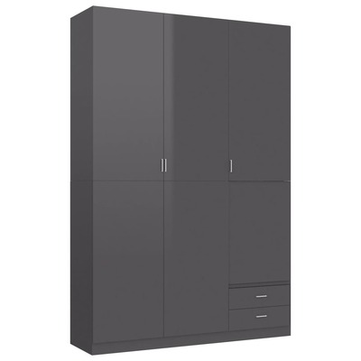 3-Door Wardrobe High Gloss Grey Chipboard