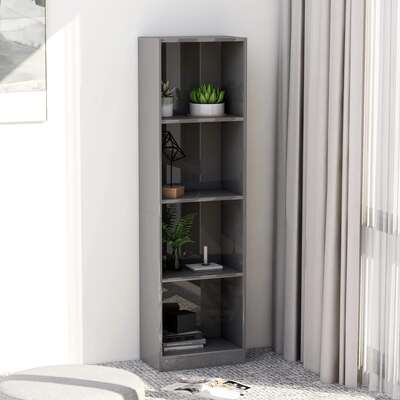 4-Tier Book Cabinet High Gloss Grey