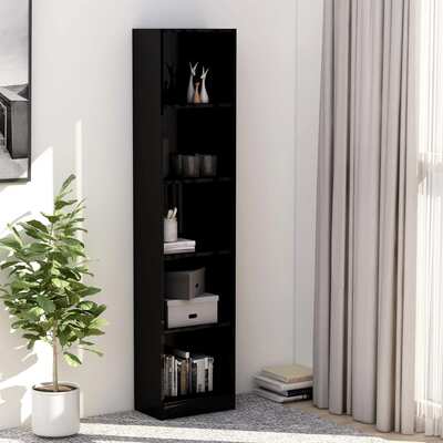 5-Tier Book Cabinet High Gloss Black, Chipboard
