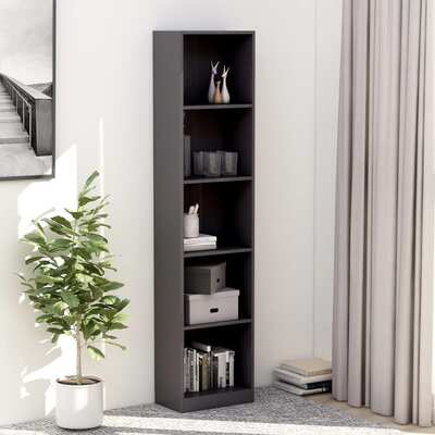 5-Tier Book Cabinet High Gloss Grey, Chipboard