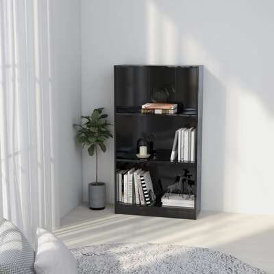 3-Tier Book Cabinet High Gloss Black - Chipboard