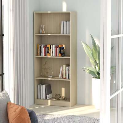 4-Tier Book Cabinet Sonoma Oak 60x24x142 cm Chipboard