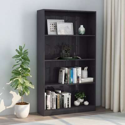4-Tier Book Cabinet High Gloss Grey, Chipboard