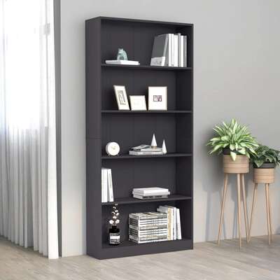 5-Tier Book Cabinet Grey 80x24x175 cm Chipboard