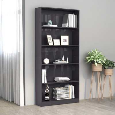 5-Tier Book Cabinet High Gloss Grey 80x24x175 cm Chipboard