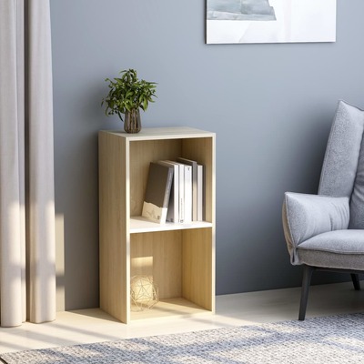 2-Tier Book Cabinet White and Sonoma Oak - Chipboard