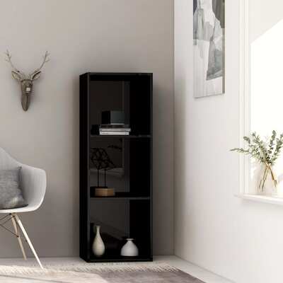 3-Tier Book Cabinet High Gloss Black- Chipboard