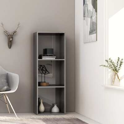 3-Tier Book Cabinet High Gloss Grey Chipboard