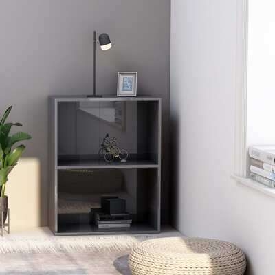 2-Tier Book Cabinet High Gloss Grey Chipboard