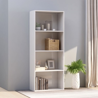 4-Tier Book Cabinet High Gloss White Chipboard