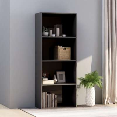 4-Tier Book Cabinet High Gloss Grey Chipboard