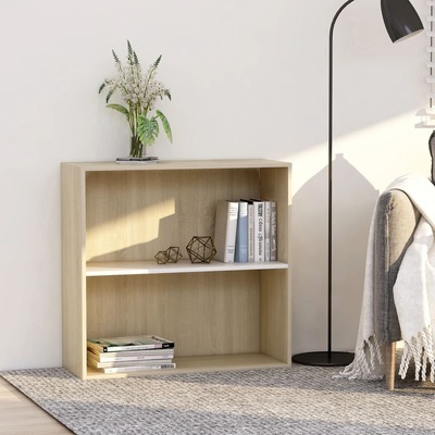 2-Tier Book Cabinet White and Sonoma Oak Chipboard