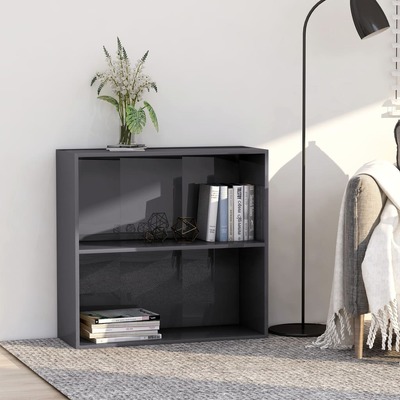 2-Tier Book Cabinet High Gloss Grey  Chipboard