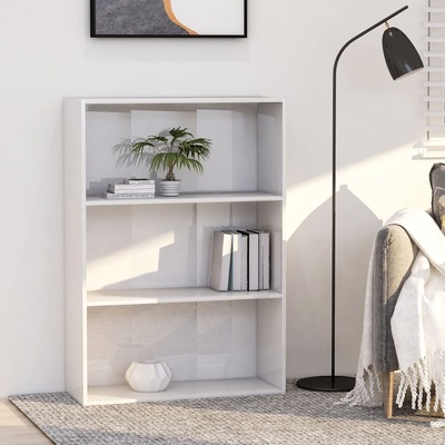 3-Tier Book Cabinet High Gloss White 80x30x114 cm Chipboard