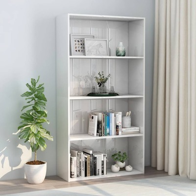 4-Tier Book Cabinet High Gloss White 80x30x151.5 cm Chipboard