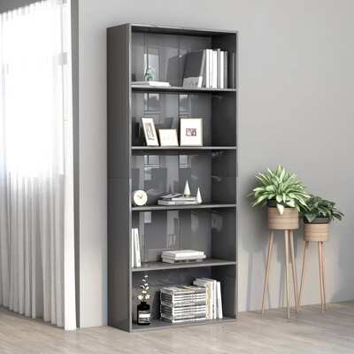 5-Tier Book Cabinet High Gloss Grey Chipboard
