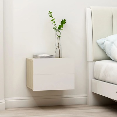 Bedside Cabinet White and Sonoma Oak 40x30x30 cm Chipboard