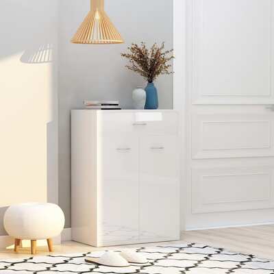Shoe Cabinet High Gloss White 60x35x84 cm Chipboard