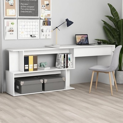 Stylish White Engineered Wood Corner Desk for a Sleek Office Look