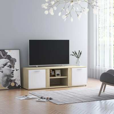 TV Cabinet White and Sonoma Oak 120x34x37 cm Chipboard
