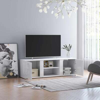 TV Cabinet High Gloss White 120x34x37 cm Chipboard