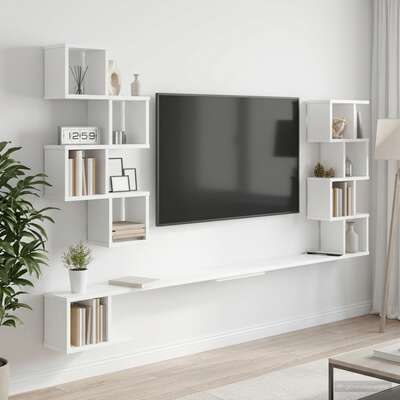 Wall-Mounted TV Shelf White 180cm Engineered Wood | EXTG