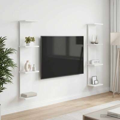 White Wall Shelf Set 2pc Engineered Wood | EXTG